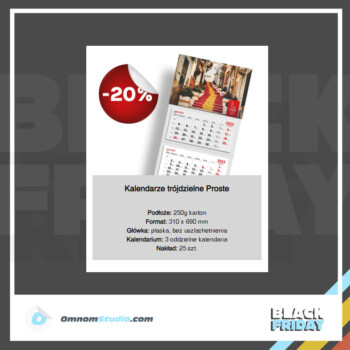oferta promocyjna -20% na black friday na kalendarze trójdzielne proste